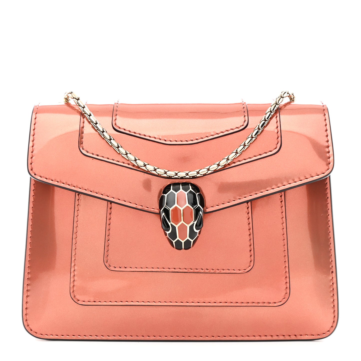Metallic Calfskin Small Serpenti Forever Snake Strap Crossbody Bag Orange