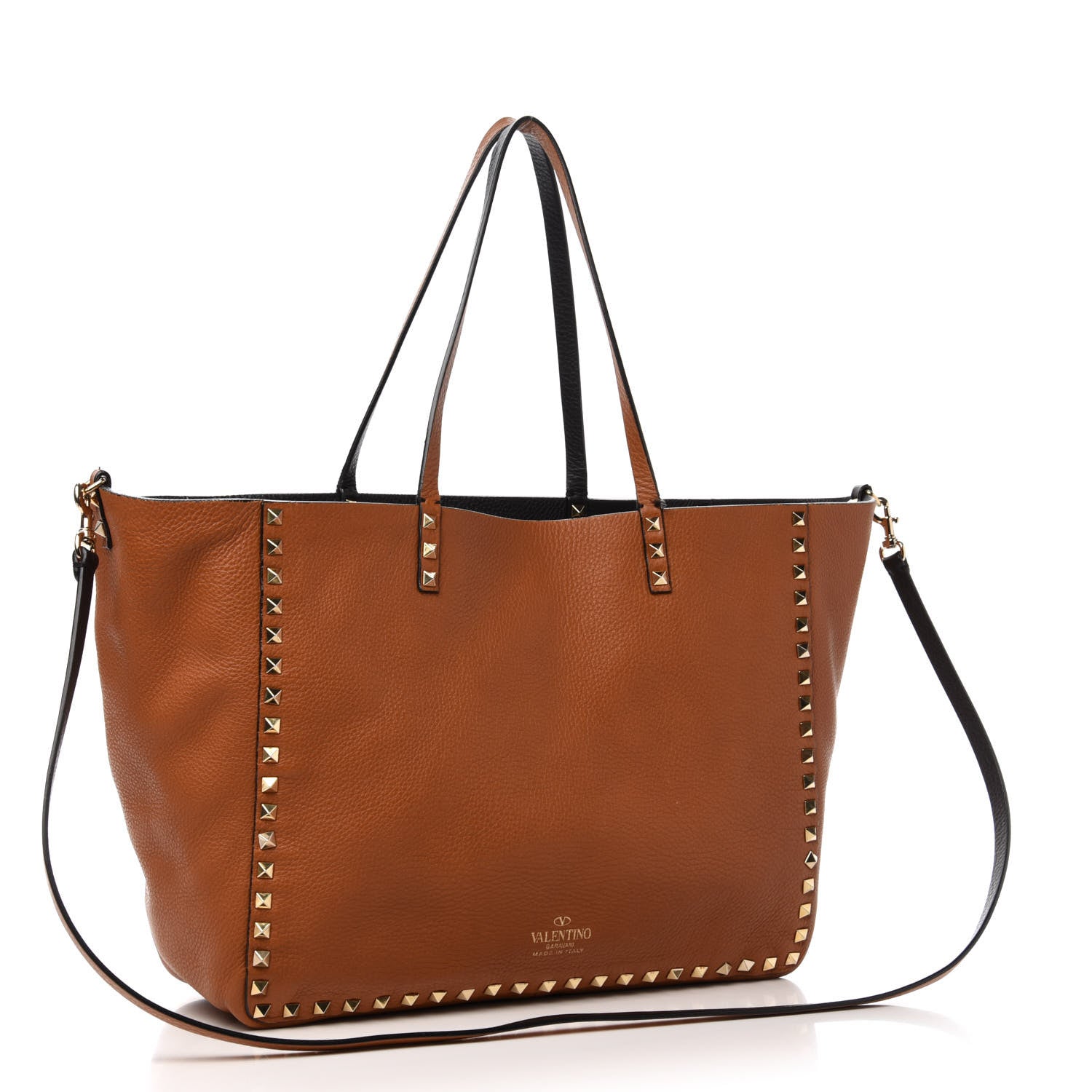 Valentino Garavani Pebbled Calfskin Medium Rockstud Reversible Tote Black Light Cuir 13 of 22