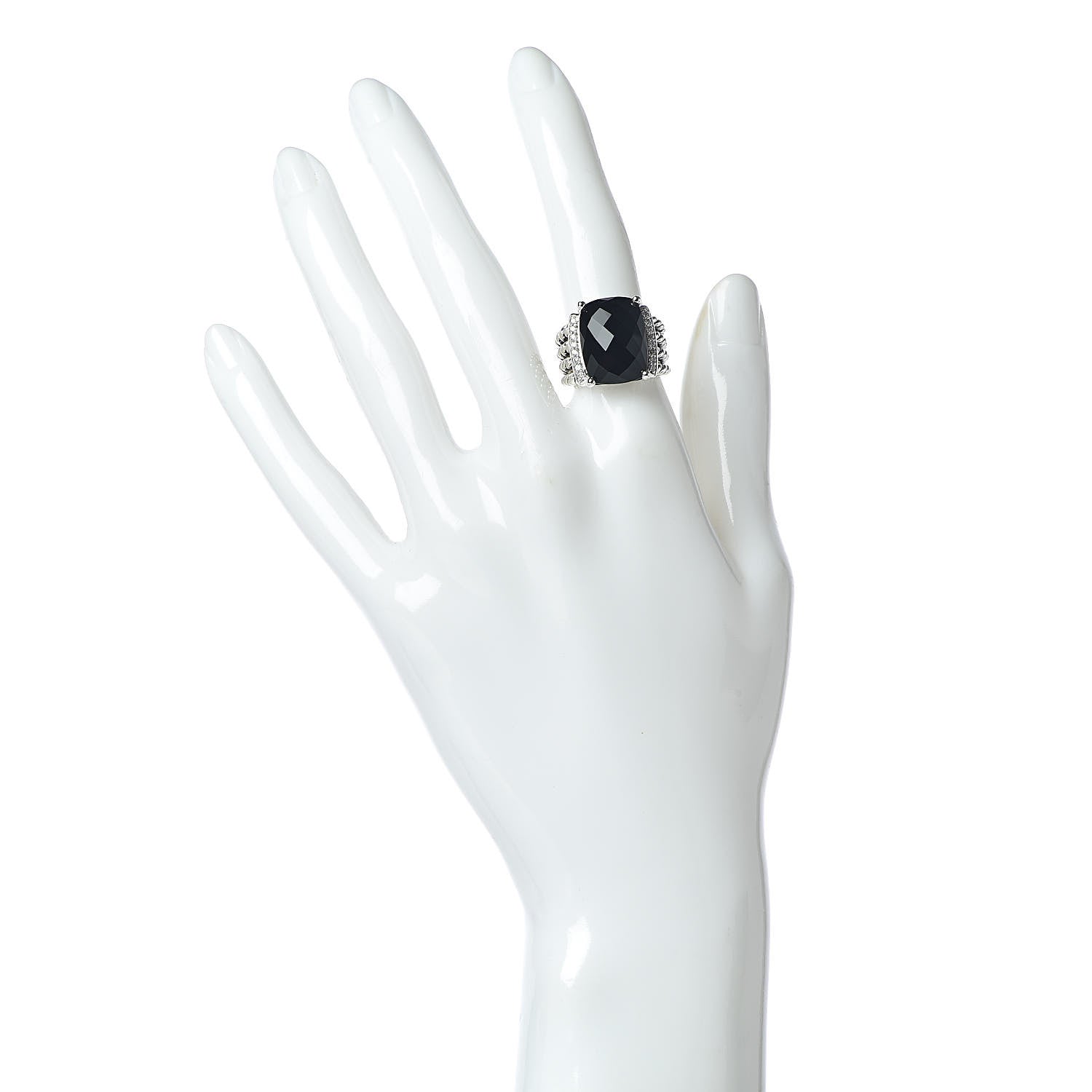 David Yurman Sterling Silver Diamond Black Onyx 16mm Wheaton Ring 52 6 2 of 5