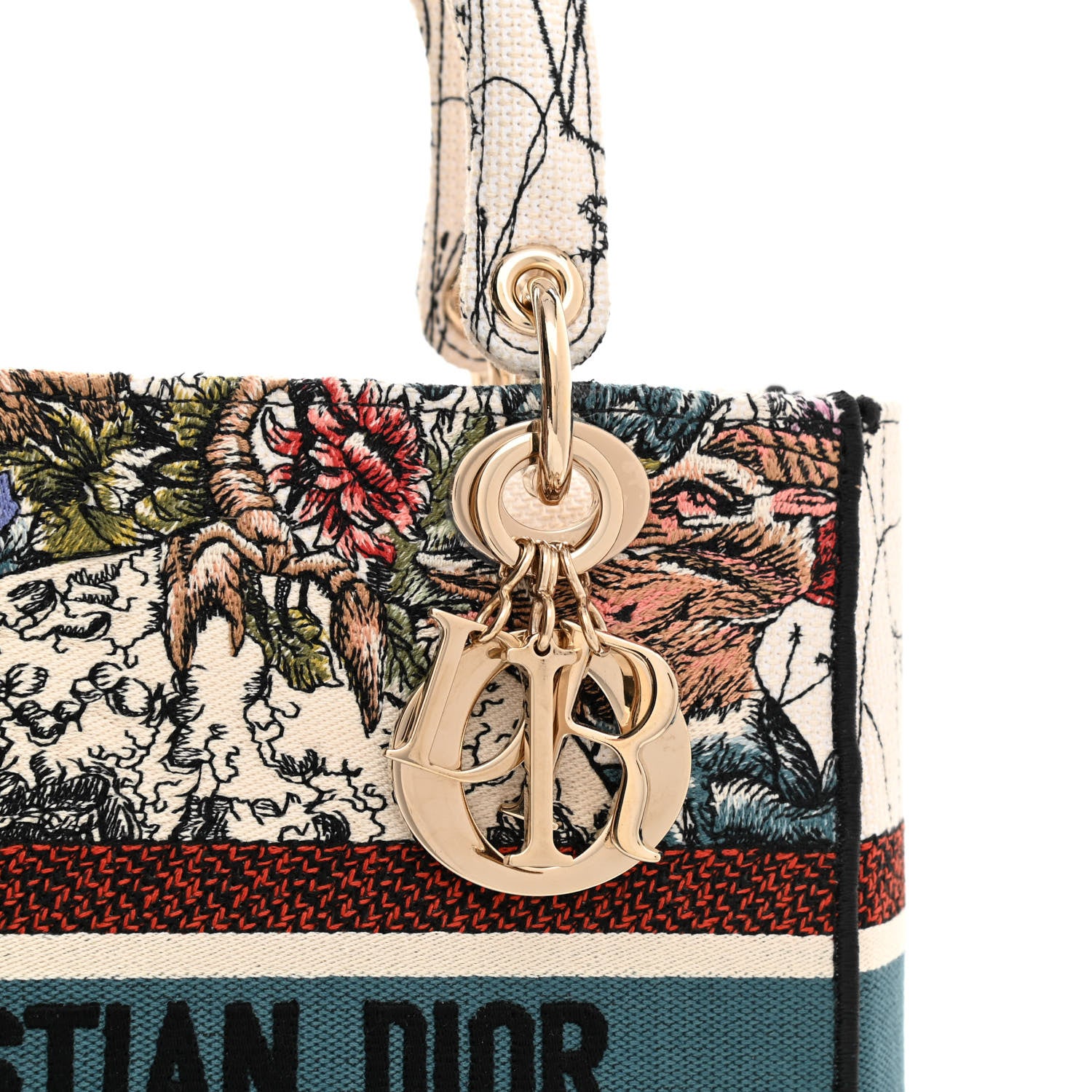 Christian Dior Canvas Constellation Embroidered Medium Lady D-Lite Latte Multicolor 6 of 8
