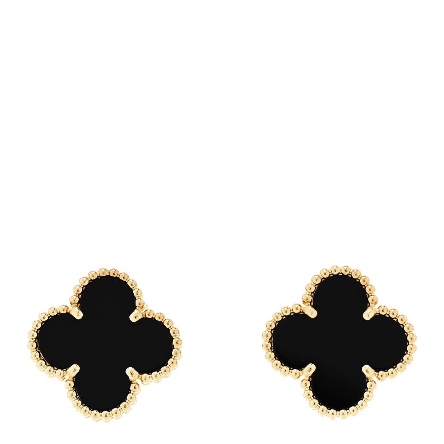 18K Yellow Gold Black Onyx Vintage Alhambra Earrings