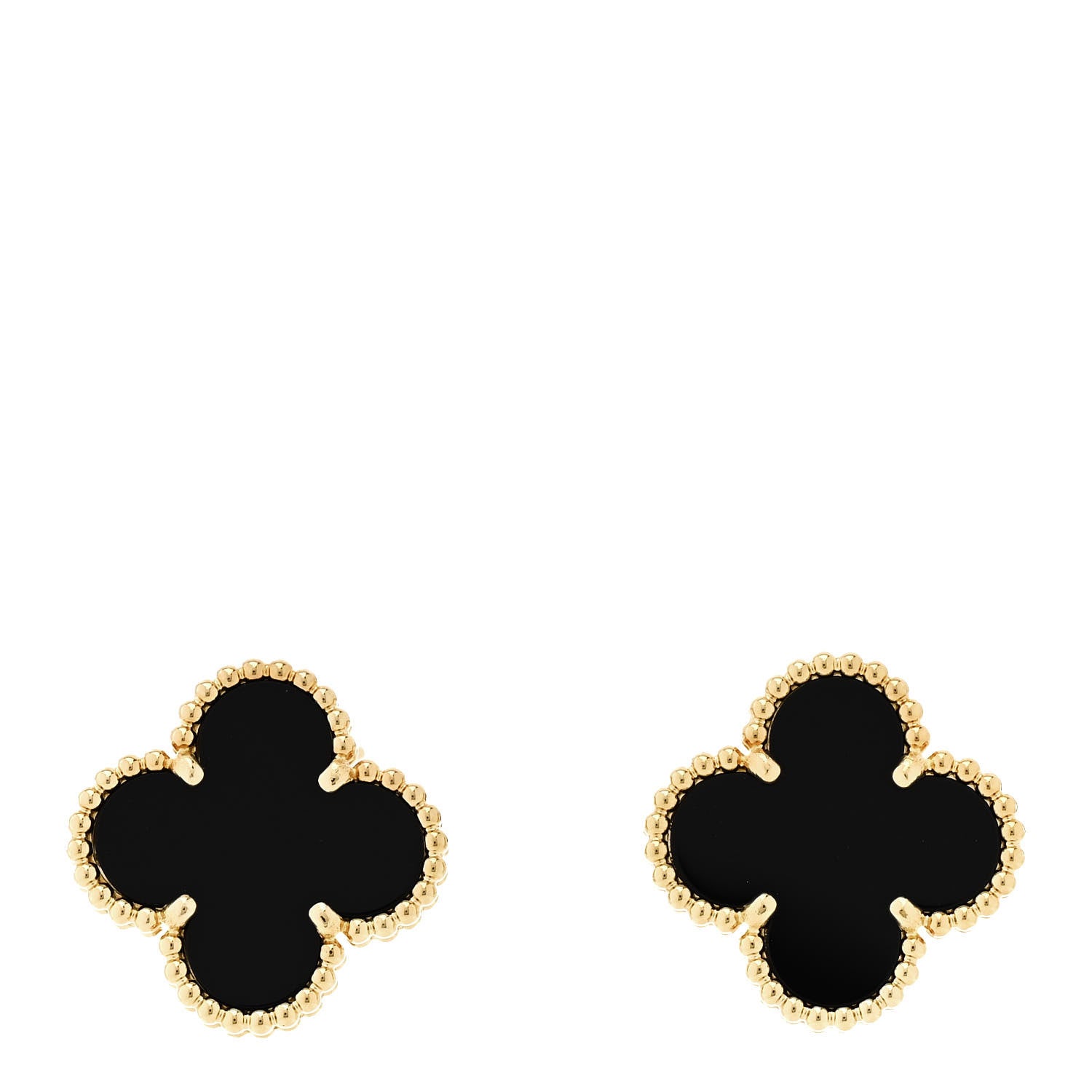Van Cleef & Arpels 18K Yellow Gold Black Onyx Vintage Alhambra Earrings 1 of 5