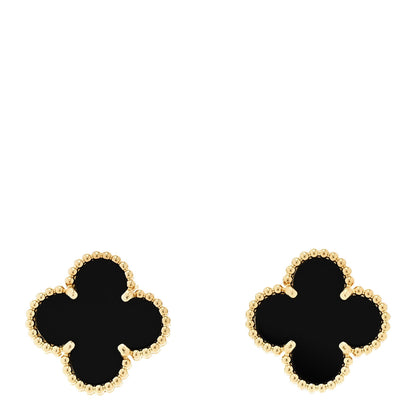 Van Cleef & Arpels 18K Yellow Gold Black Onyx Vintage Alhambra Earrings 1 of 5
