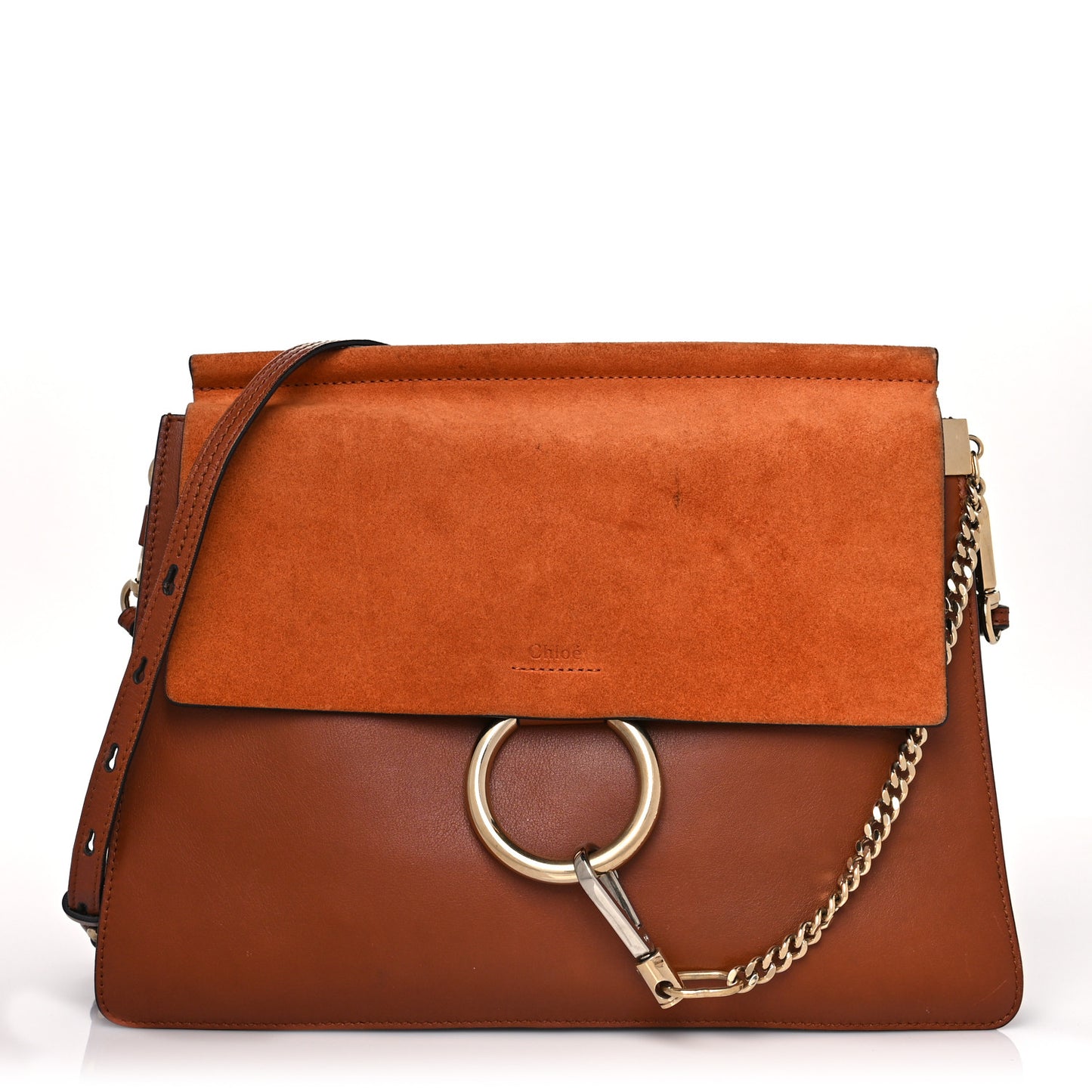 Suede Calfskin Medium Faye Shoulder Bag Tobacco