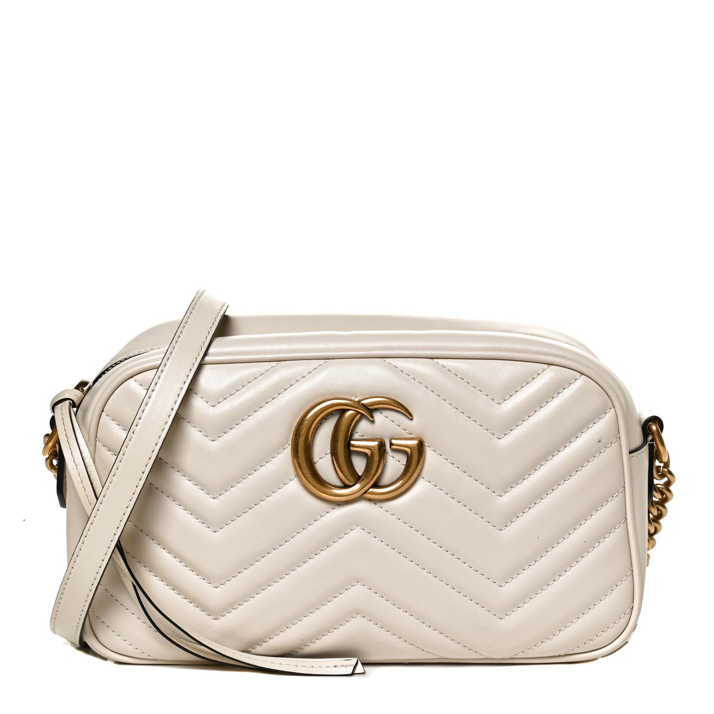 Calfskin Matelasse Small GG Marmont Chain Shoulder Bag White