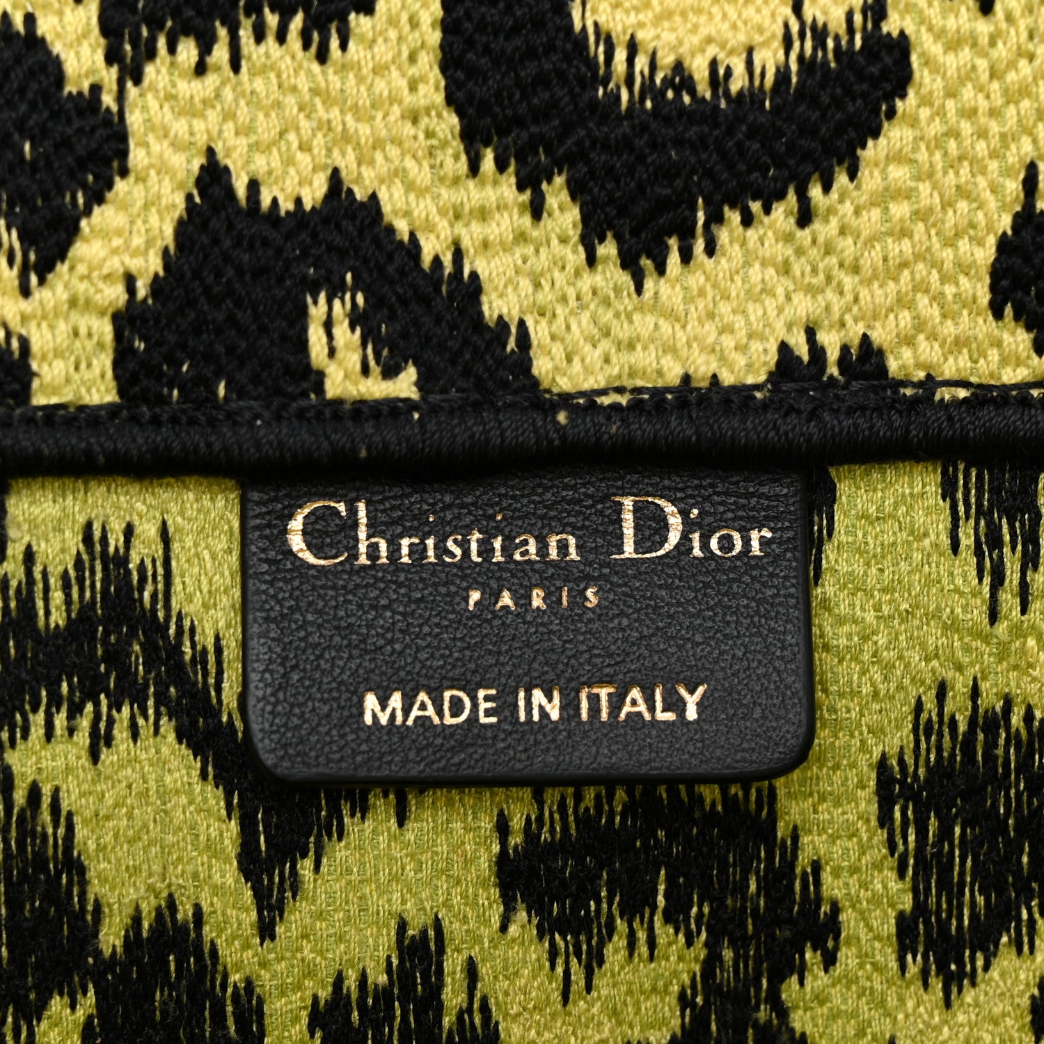 Christian Dior Canvas Mizza Embroidered Medium Leopard Book Tote Lime Pop 6 of 14