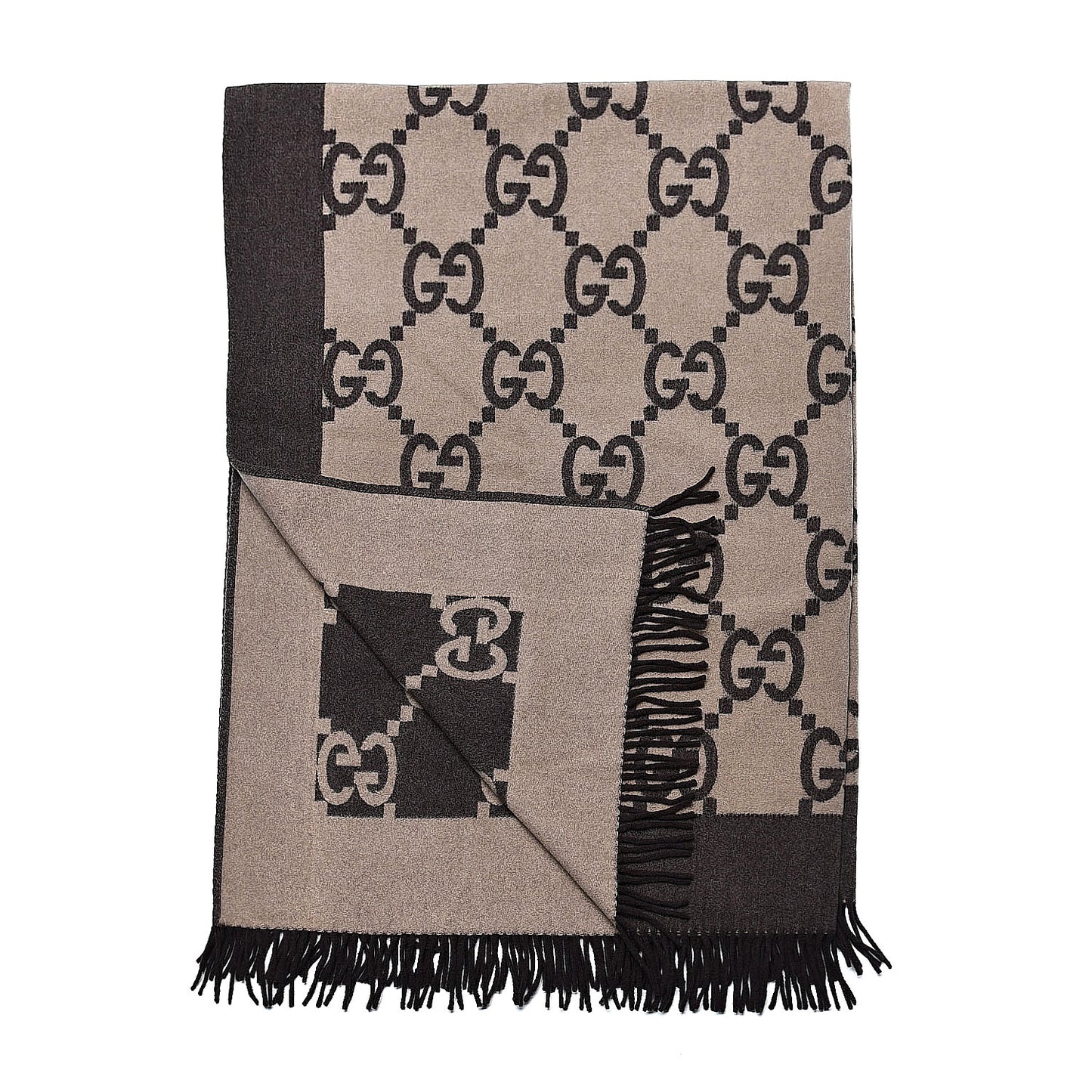 Wool Cashmere GG Monogram Blanket Dark Brown