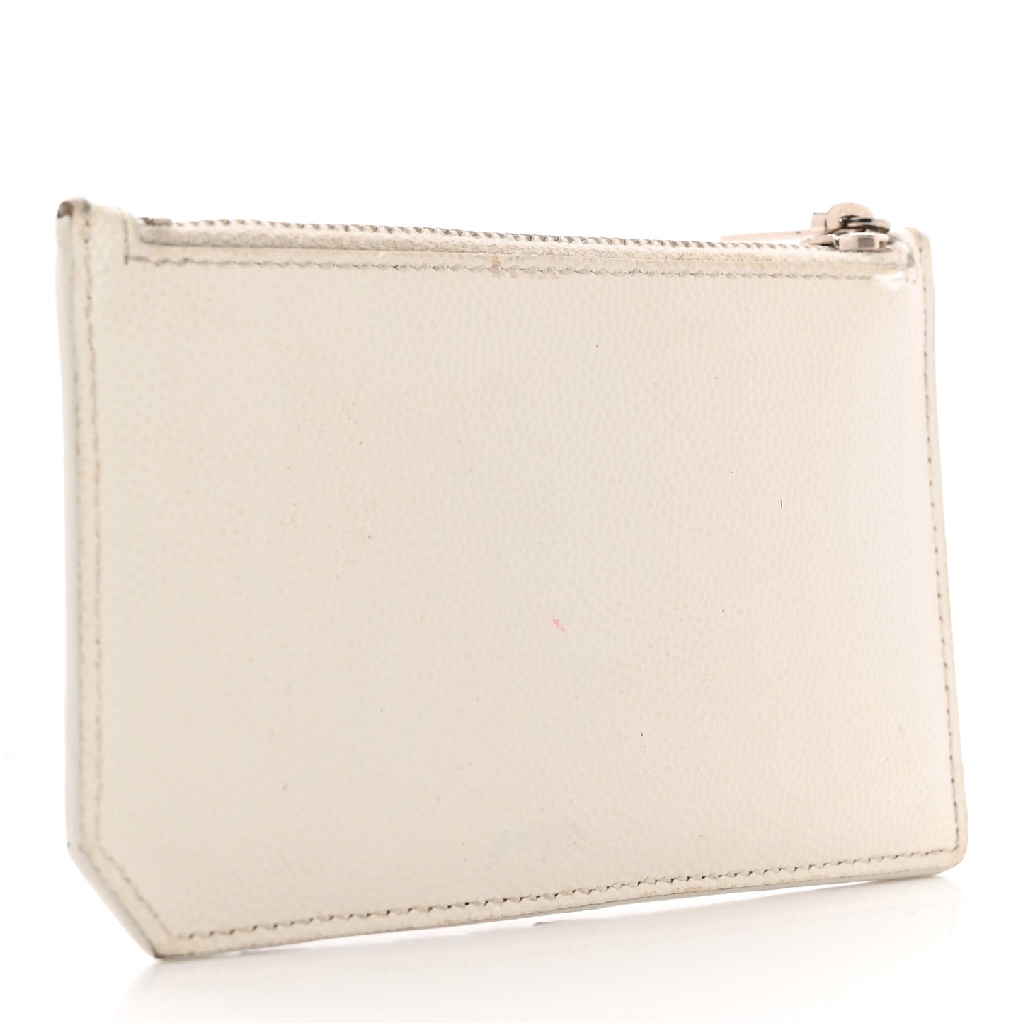 Grained Calfskin 5 Fragments Zip Pouch Card Holder White