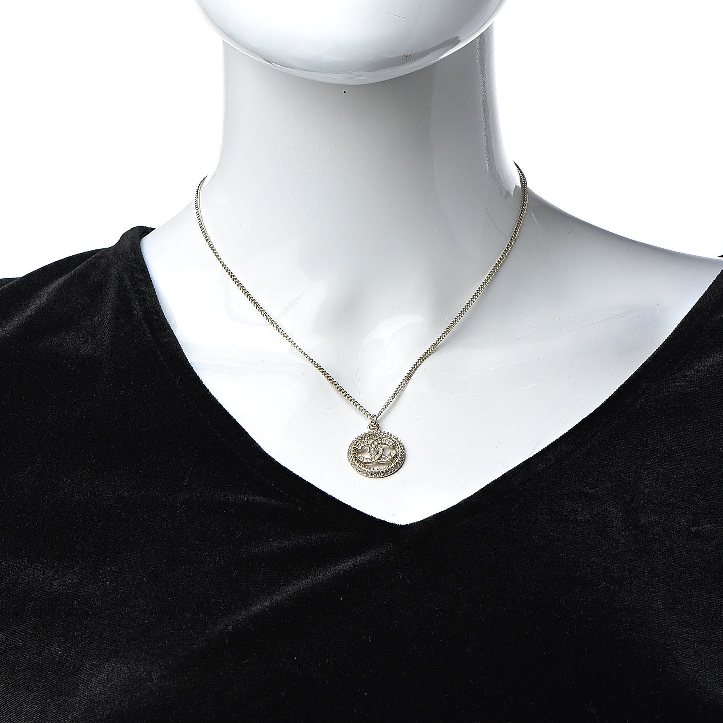 Crystal CC Medallion Pendant Necklace Gold