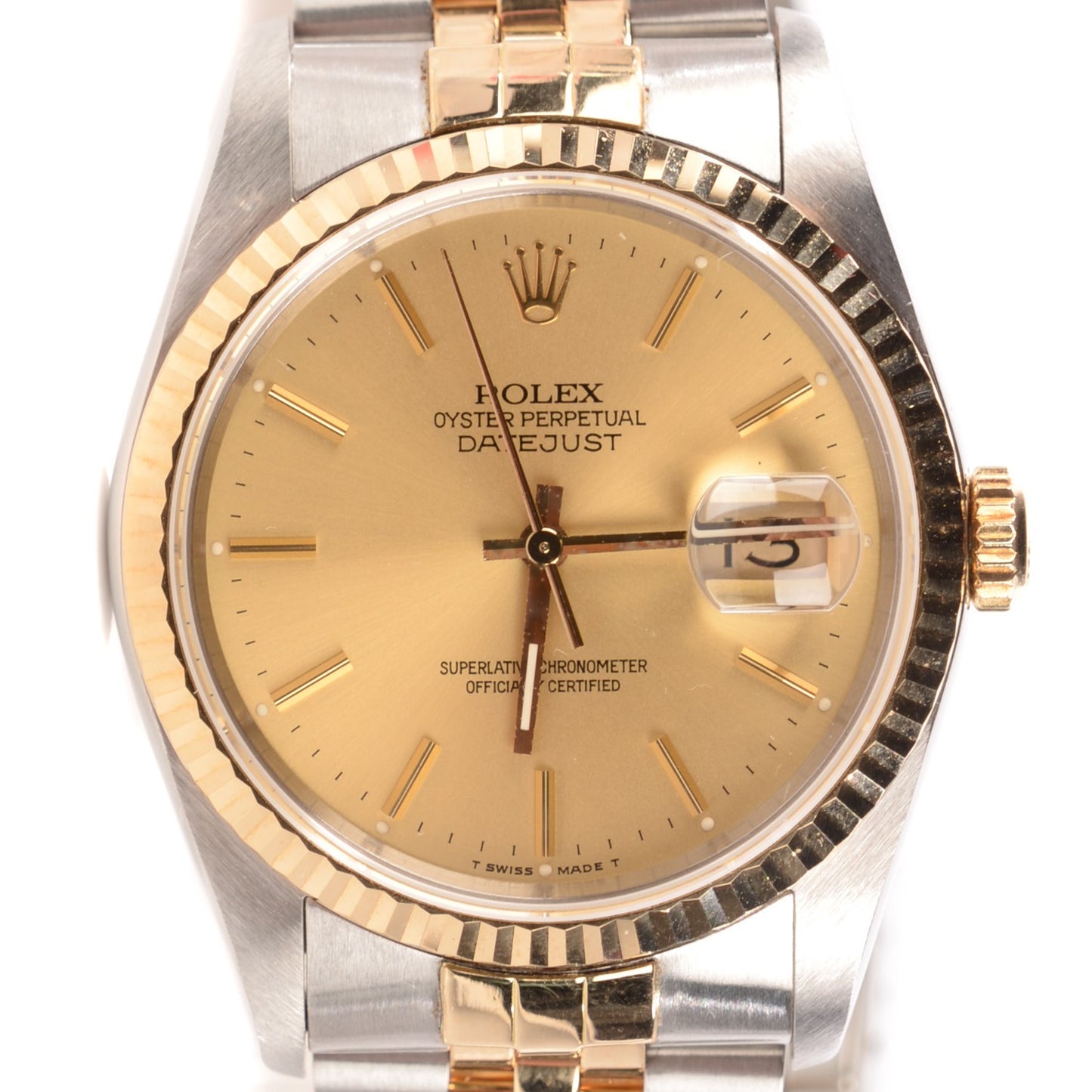 Stainless Steel 18K Yellow Gold 36mm Oyster Perpetual Datejust Watch Champagne 16233