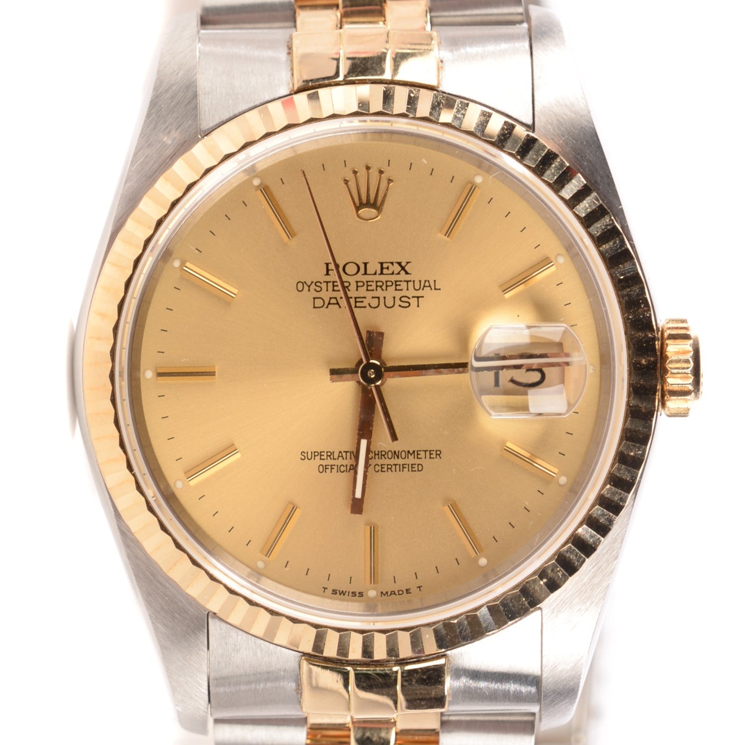Rolex Stainless Steel 18K Yellow Gold 36mm Oyster Perpetual Datejust Watch Champagne 16233 1 of 10