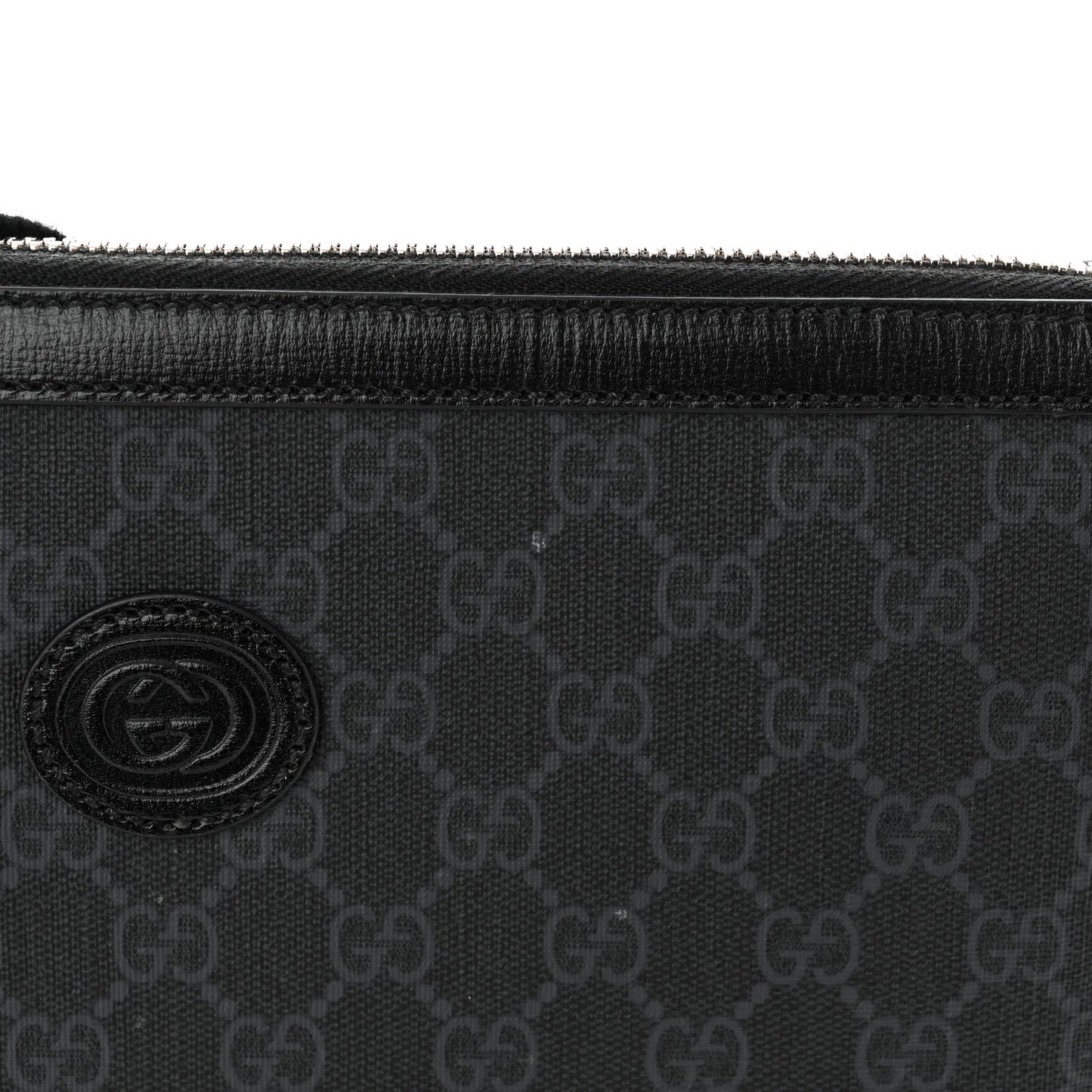 GG Supreme Monogram Azalea Calfskin Retro Interlocking G Wristlet Messenger Bag Black