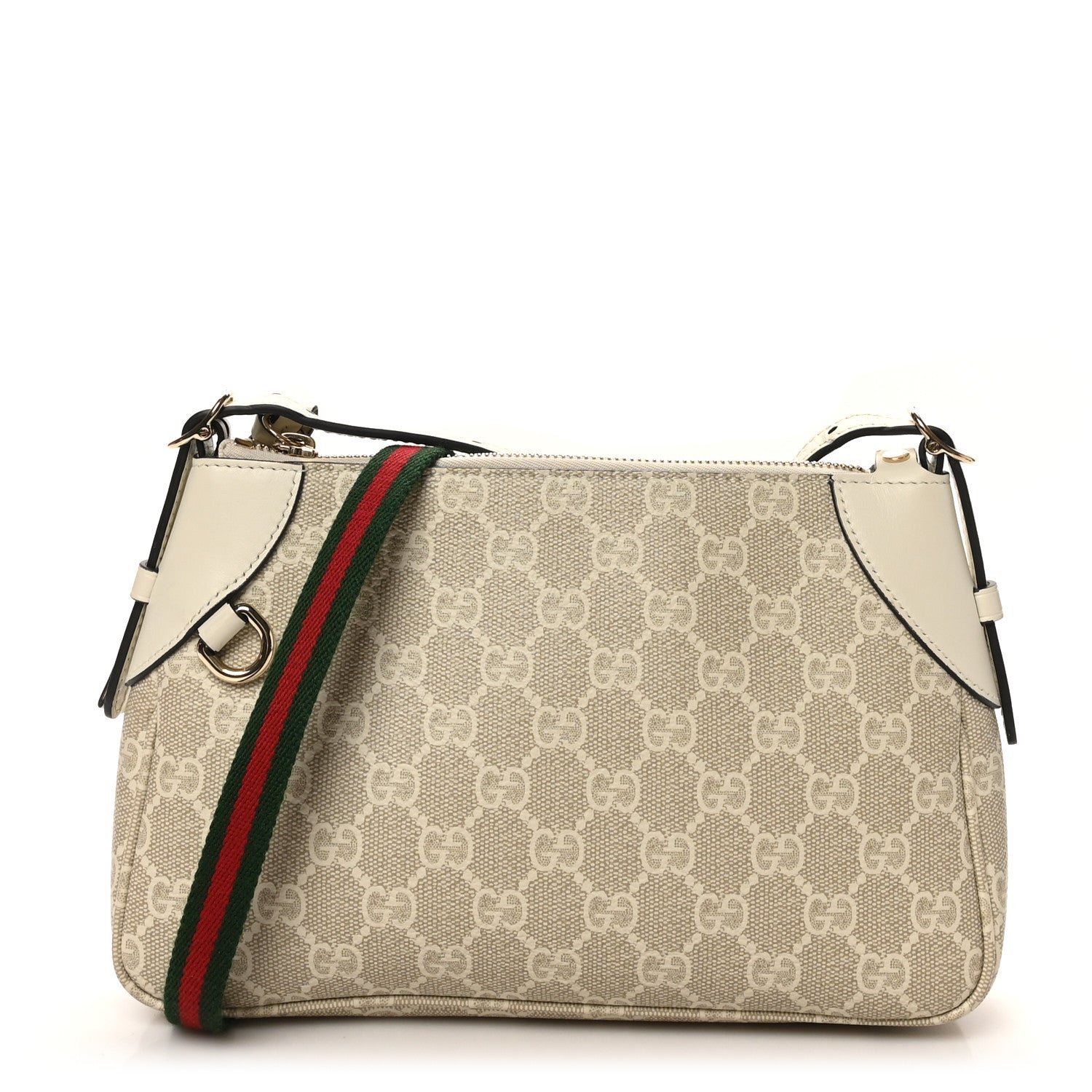 Gucci GG Supreme Monogram Textured Calfskin Small Emblem Shoulder Bag Beige Mystic White 1 of 10