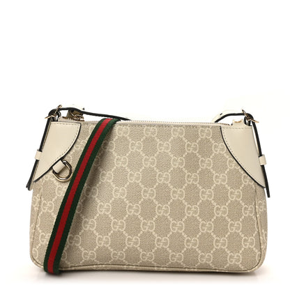 Gucci GG Supreme Monogram Textured Calfskin Small Emblem Shoulder Bag Beige Mystic White 1 of 10