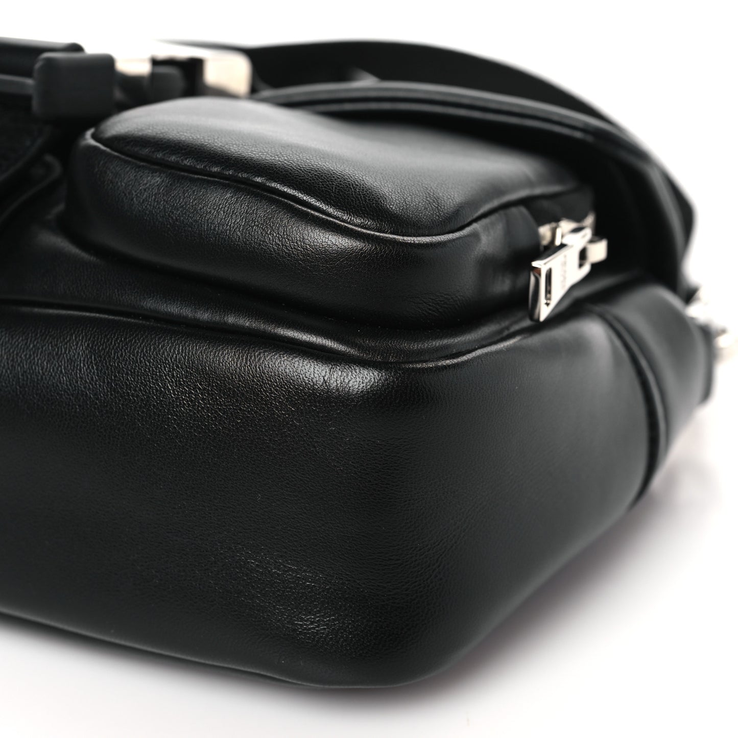Nappa Double Pocket Buckle Shoulder Bag Black