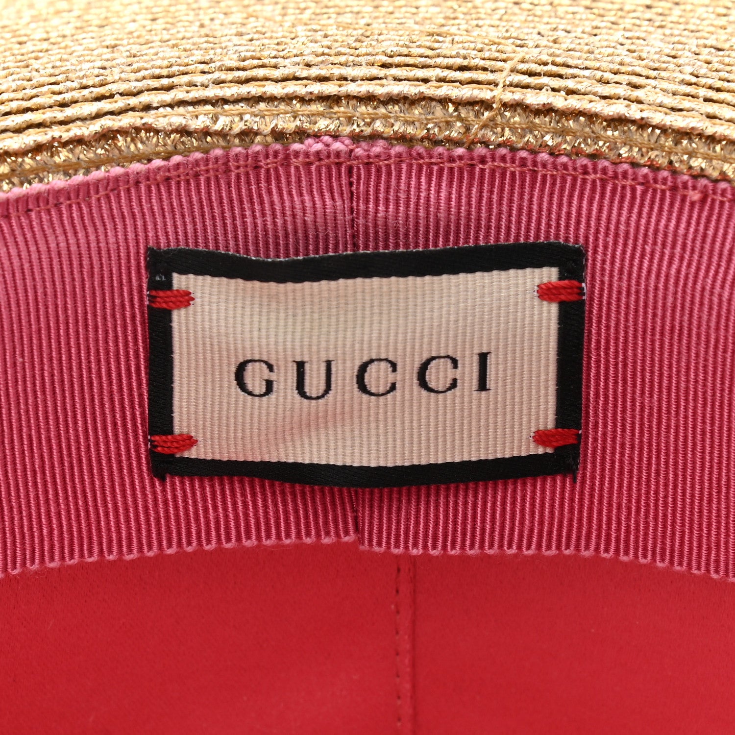 Gucci Glittered Straw Grosgrain Wide Brim Hat S Gold Black 8 of 9