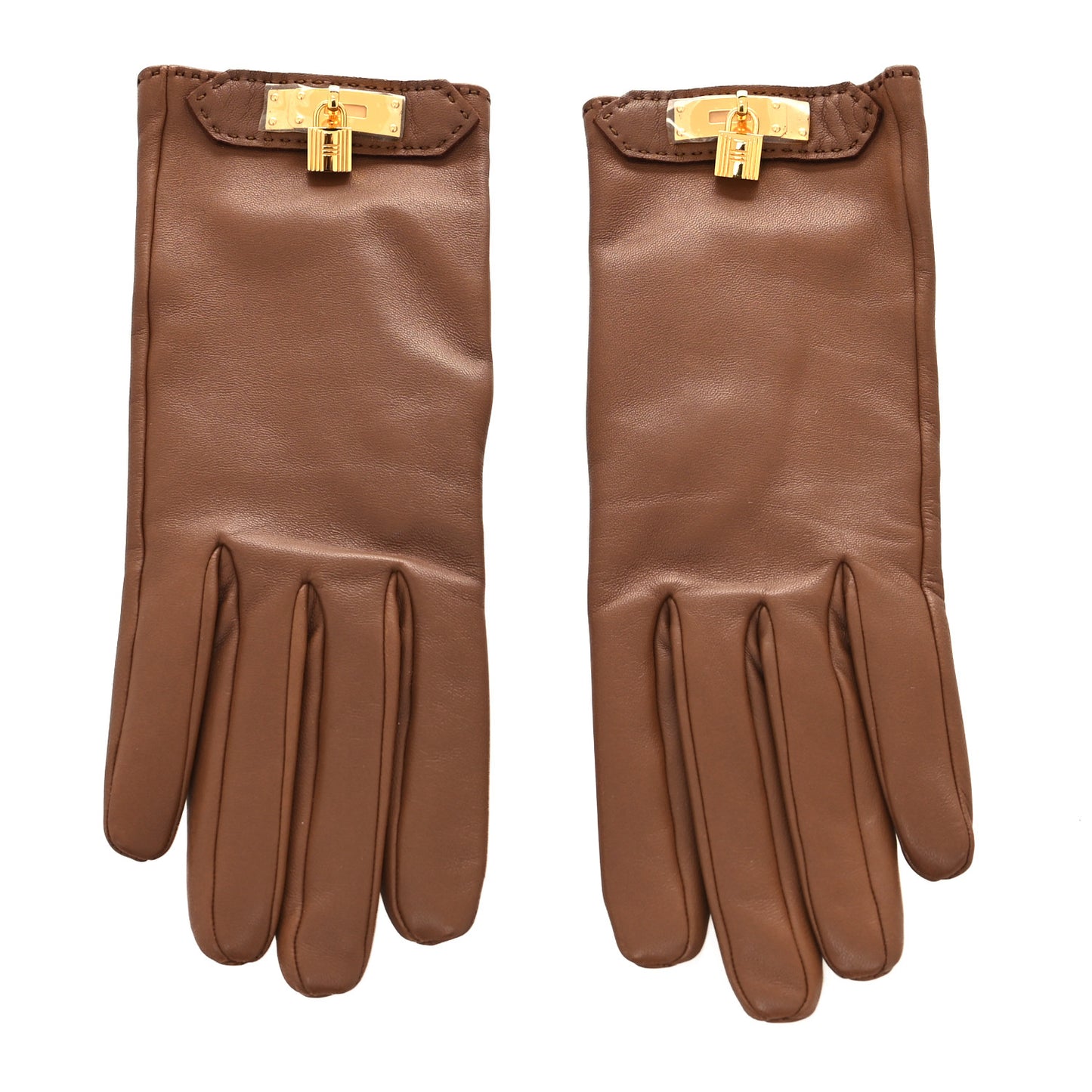 Lambskin Soya Kelly Lock Gloves 6.5 Brown