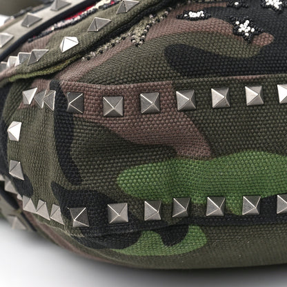Valentino Garavani Canvas Camouflage Tattoo Beaded Rockstud Messenger Bag Army Green Brushwood 7 of 8