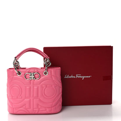 Salvatore Ferragamo Calfskin Embossed Logo Plaque Gancini Tote Peony 9 of 9