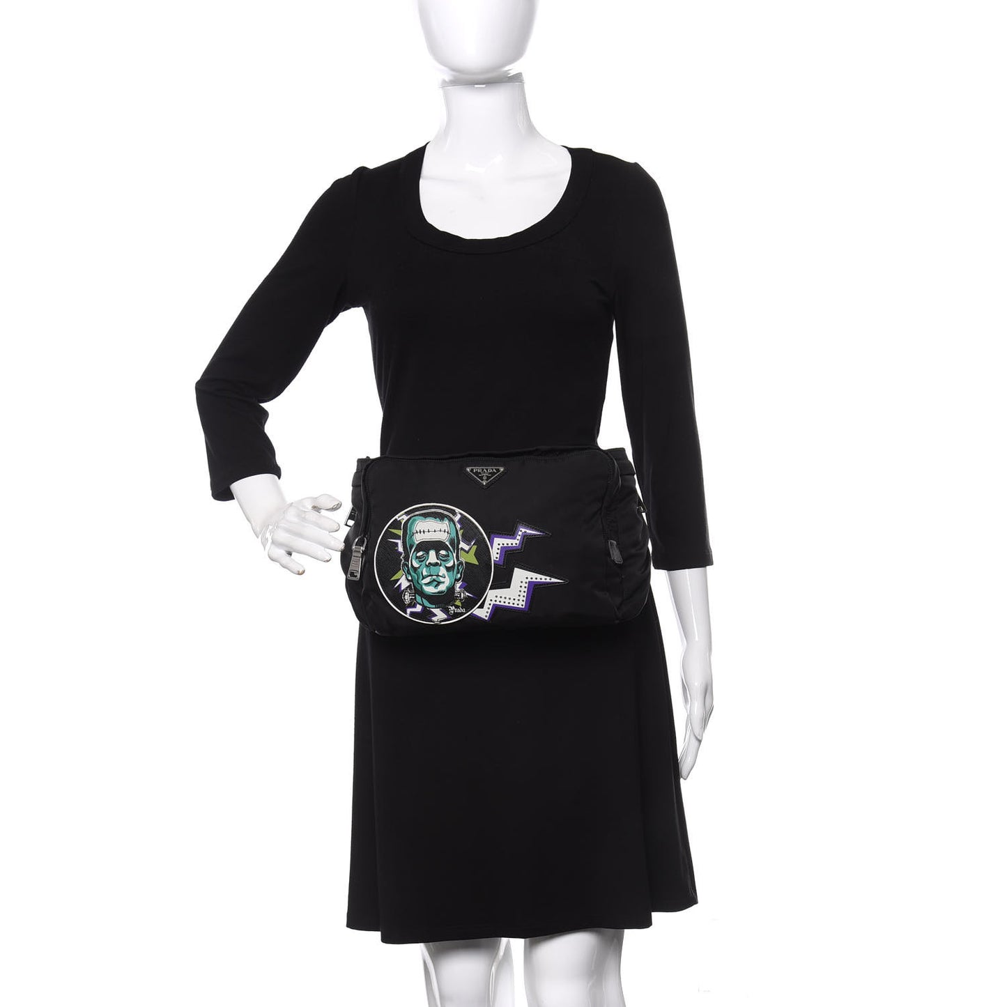 X UNIVERSAL STUDIOS Tessuto Nylon Montagna Frankenstein Print Multi Zip Belt Bag Black Menta