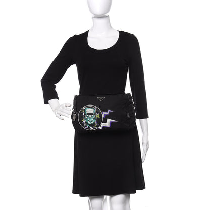 Prada X UNIVERSAL STUDIOS Tessuto Nylon Montagna Frankenstein Print Multi Zip Belt Bag Black Menta 2 of 14