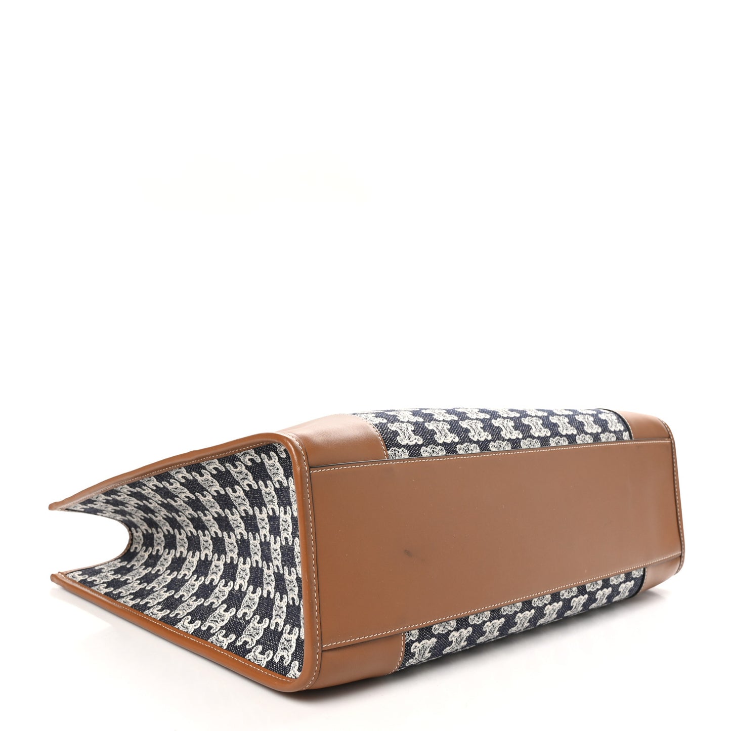 Canvas Calfskin Triomphe Embroidered Horizontal Cabas Navy Blue