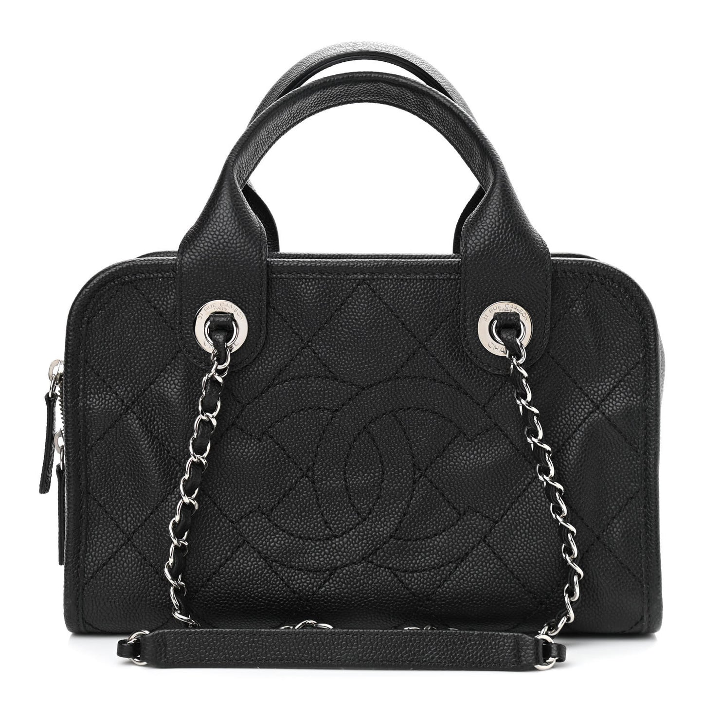 Caviar Quilted Small Deauville Bowling Bag Black