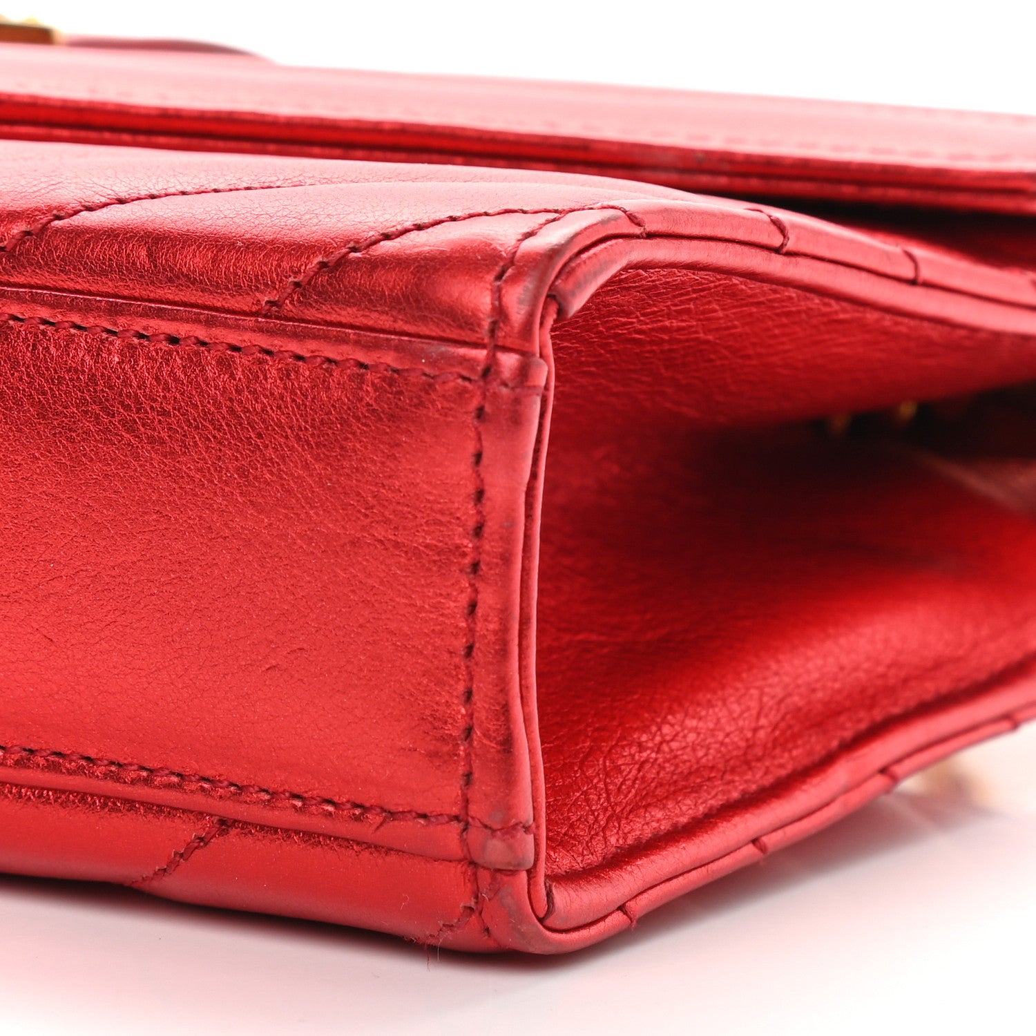 Saint Laurent Metallic Matelasse Chevron Small Monogram Chain Shoulder Bag Red 8 of 8