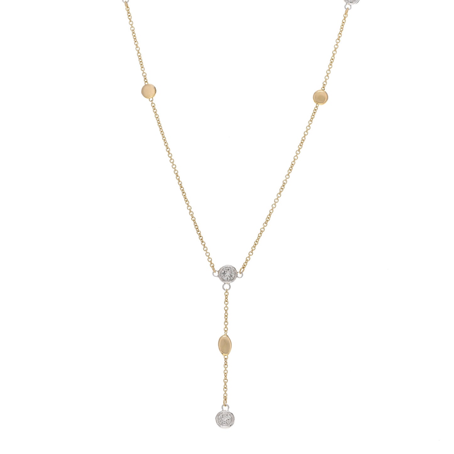 18K Yellow White Gold Diamond Station Y Drop Necklace