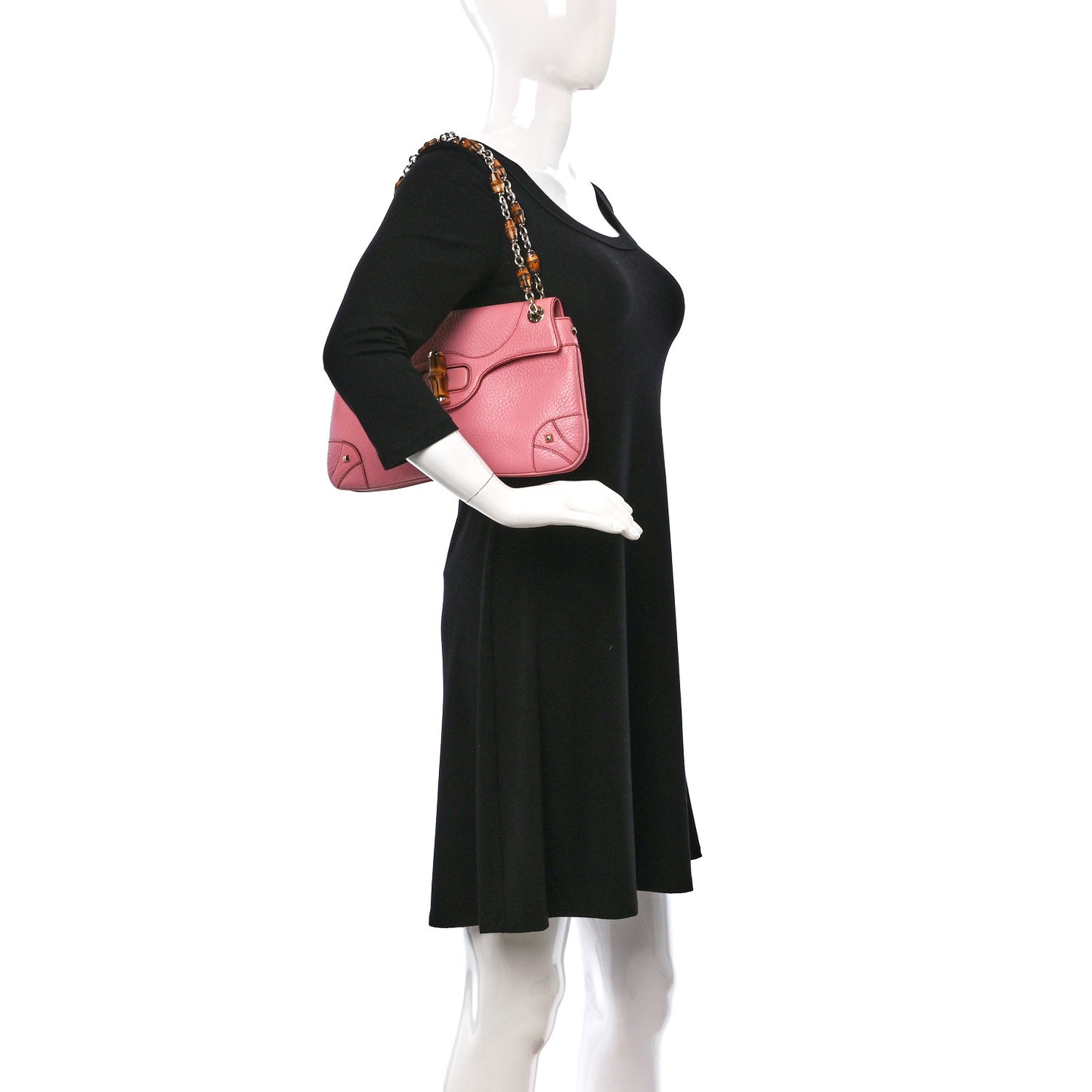 Pebbled Calfskin Bamboo Chain Bag Pink
