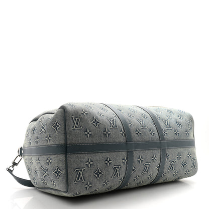 Louis Vuitton Monogram Washed Denim Keepall Bandouliere 50 Blue 3 of 9