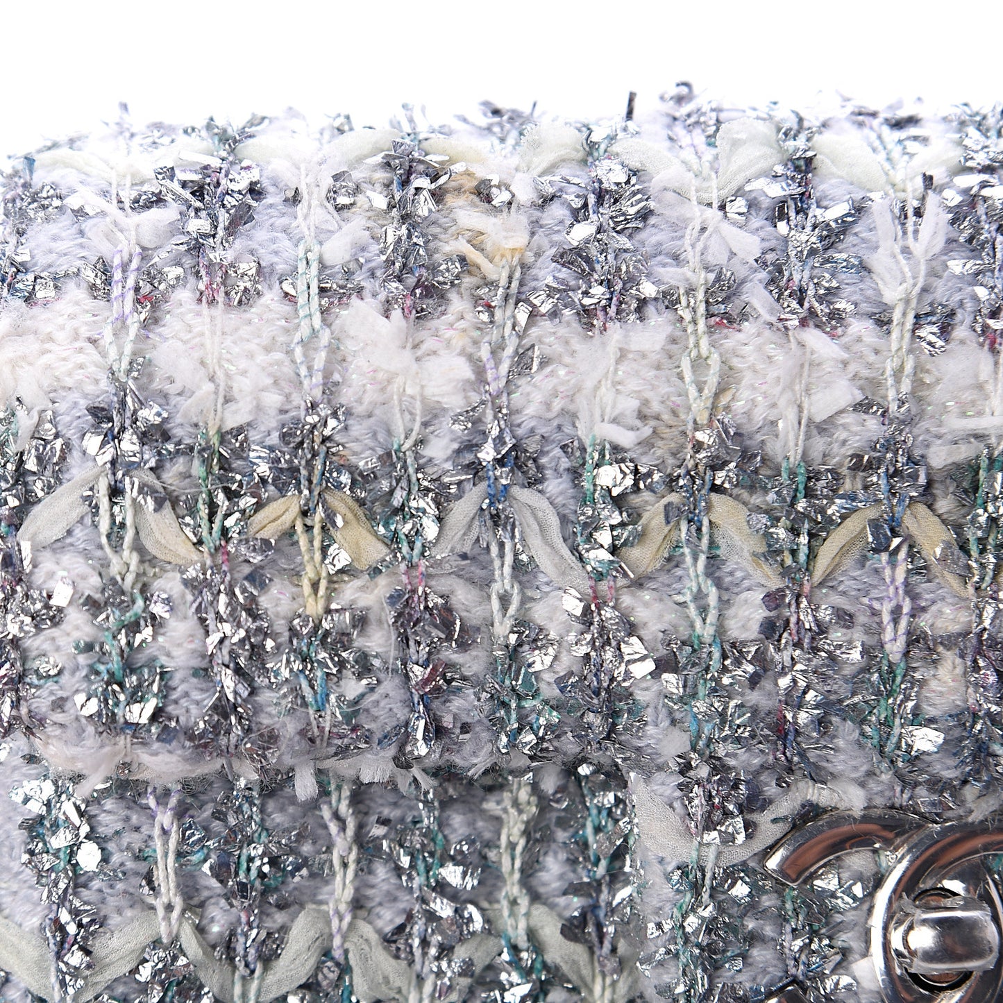 Tweed Quilted Mini Rectangular Flap Light Green Silver White