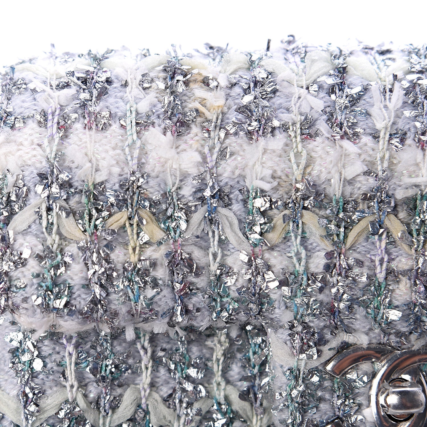 Chanel Tweed Quilted Mini Rectangular Flap Light Green Silver White 10 of 10
