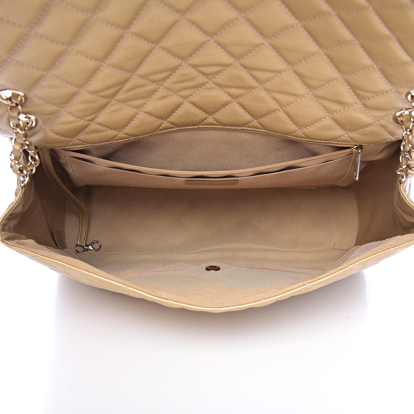 Metallic Calfskin Quilted Small XXL Travel Flap Bag Gold