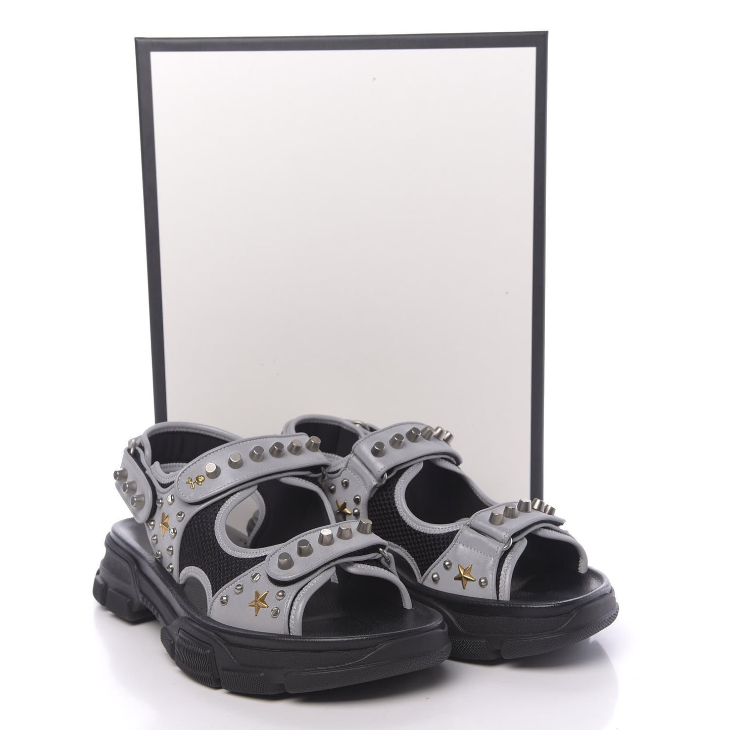 Technical Canvas Calfskin Reflective Studded Mens Aguru Sandals 11 Silver Black