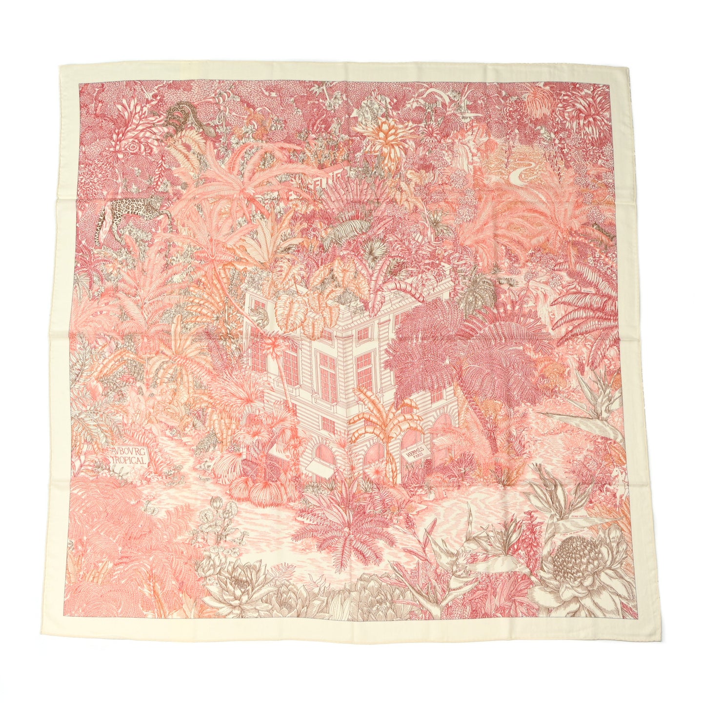 Cashmere Silk Faubourg Tropical Shawl 140 White Rouge Corail