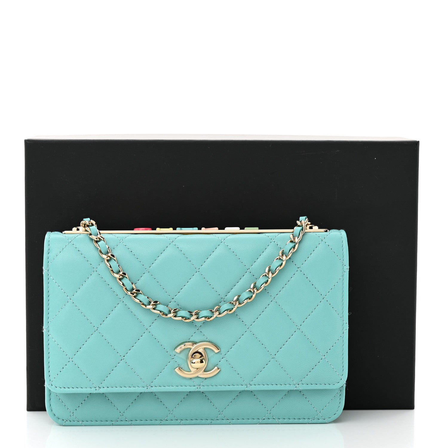 Chanel Lambskin Quilted Trendy CC Wallet On Chain WOC Turquoise