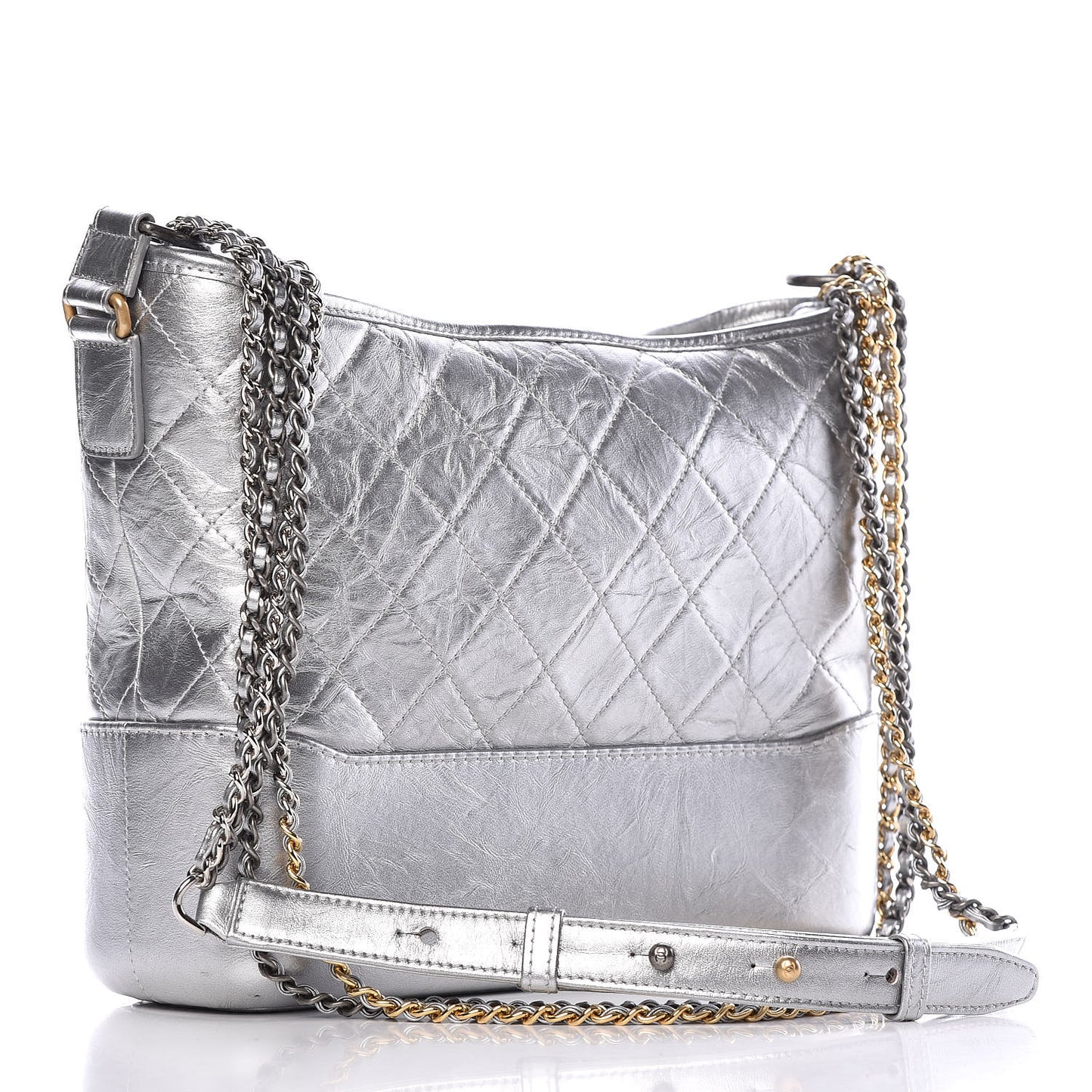 Metallic Lambskin Calfskin Quilted Medium Gabrielle Hobo Silver