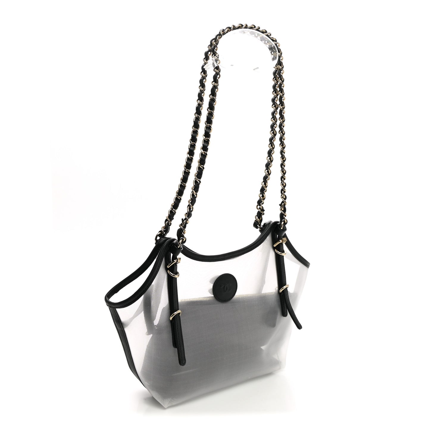 Mesh Calfskin Small Coco Beach Shopping Tote Transparent Black