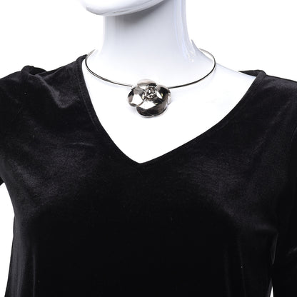 Chanel Metal Camellia Choker Necklace Silver 2 of 5