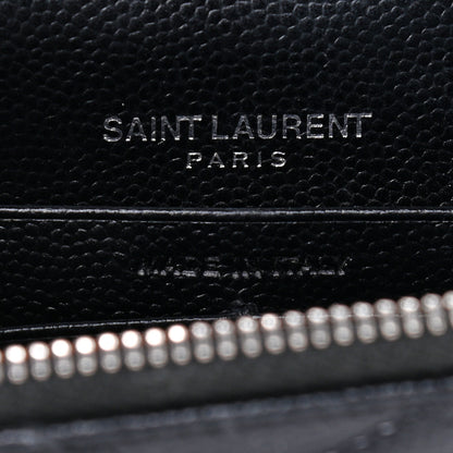 Saint Laurent Grain De Poudre Matelasse Chevron Monogram Envelope Chain Wallet Black 6 of 12