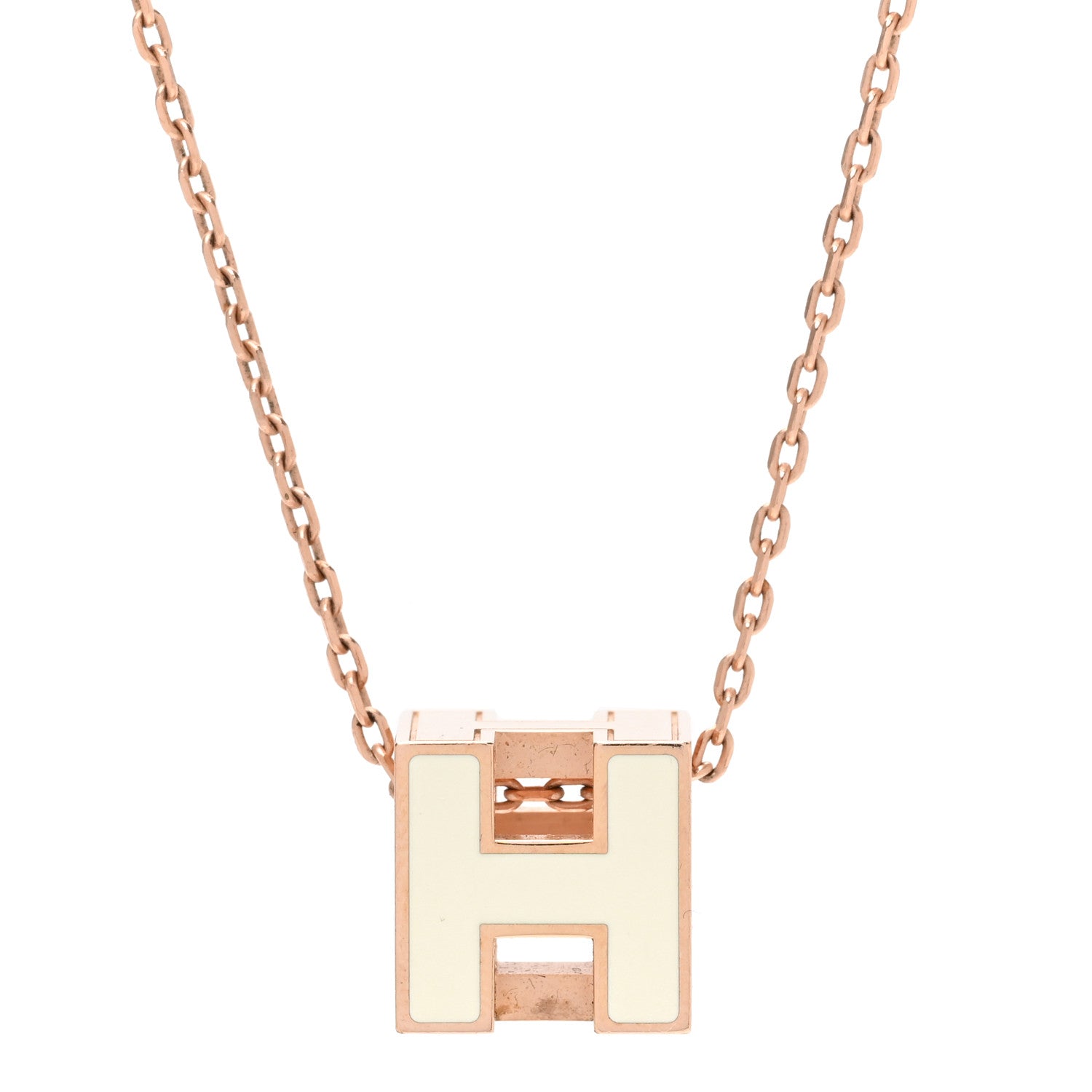 Hermes Rose Gold Lacquered Cage d'H Pendant Necklace White 4 of 9