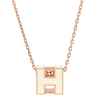 Hermes Rose Gold Lacquered Cage d'H Pendant Necklace White 4 of 9