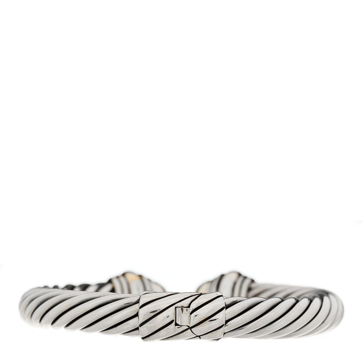 Sterling Silver 14K Yellow Gold 10mm Cable Classics Hinged Bracelet
