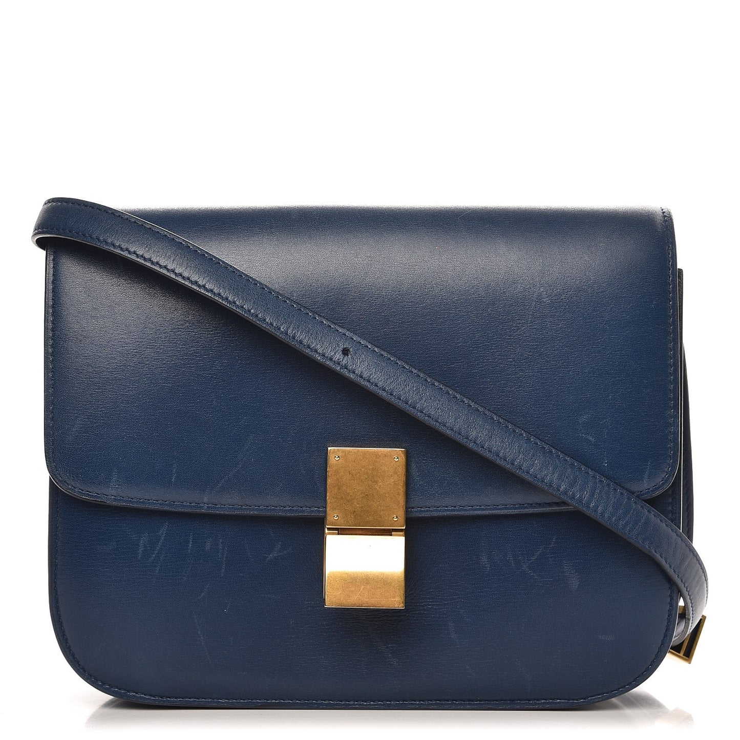 Box Calfskin Medium Classic Box Flap Bag Blue
