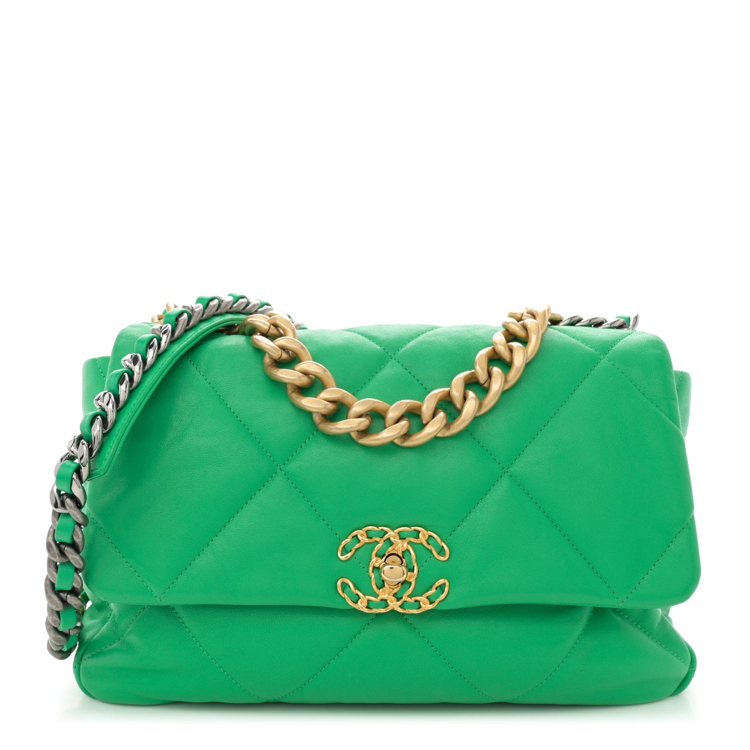 Chanel Lambskin Quilted Large Chanel 19 Flap Green 1 of 12