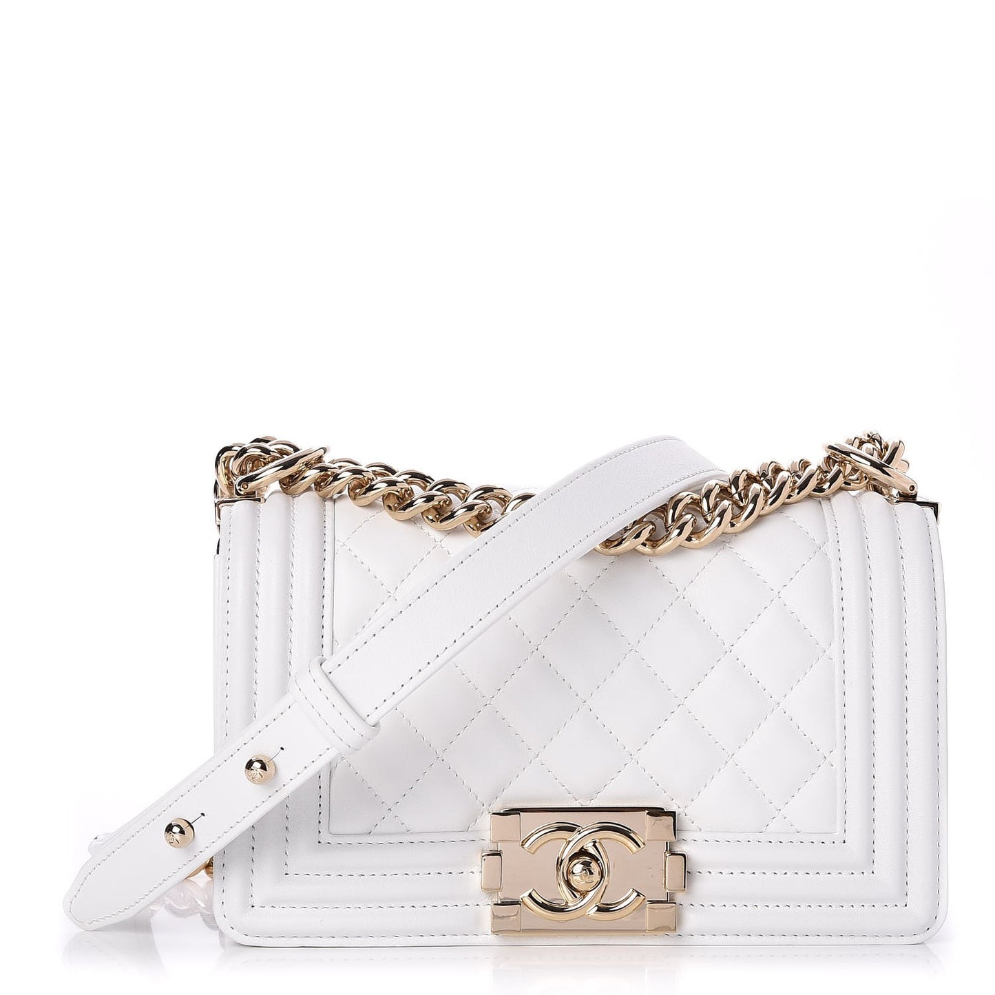 Lambskin Quilted Small Boy Flap White