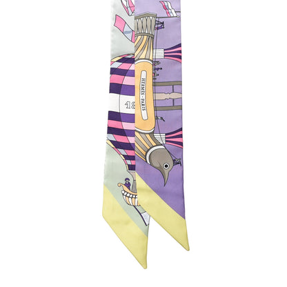 Hermes Silk Les Folies Du Ciel Twilly Mauve Jaune Vert 2 of 5