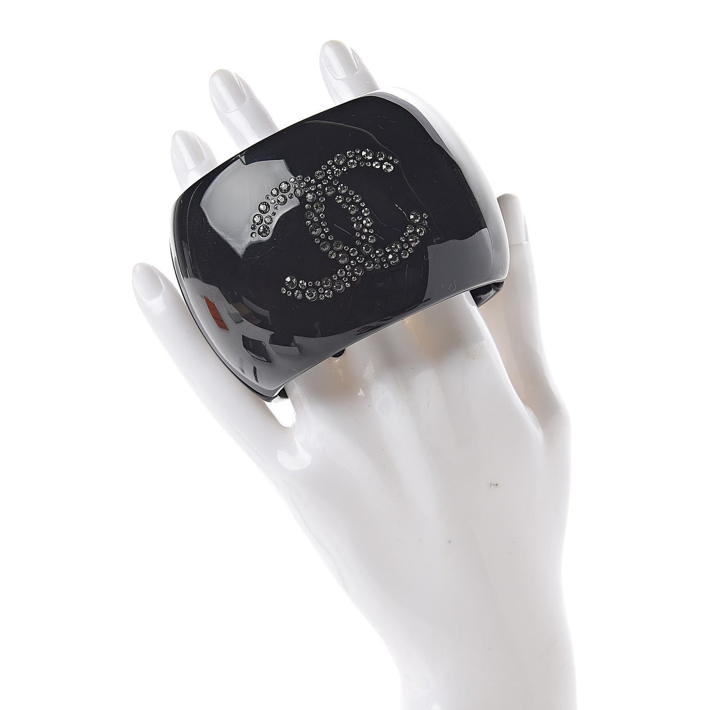 Resin Crystal CC Bow Wide Cuff Black