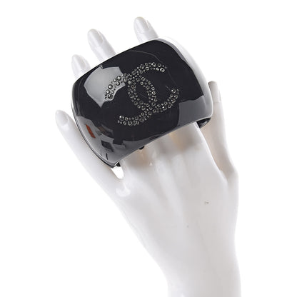 Chanel Resin Crystal CC Bow Wide Cuff Black 2 of 5